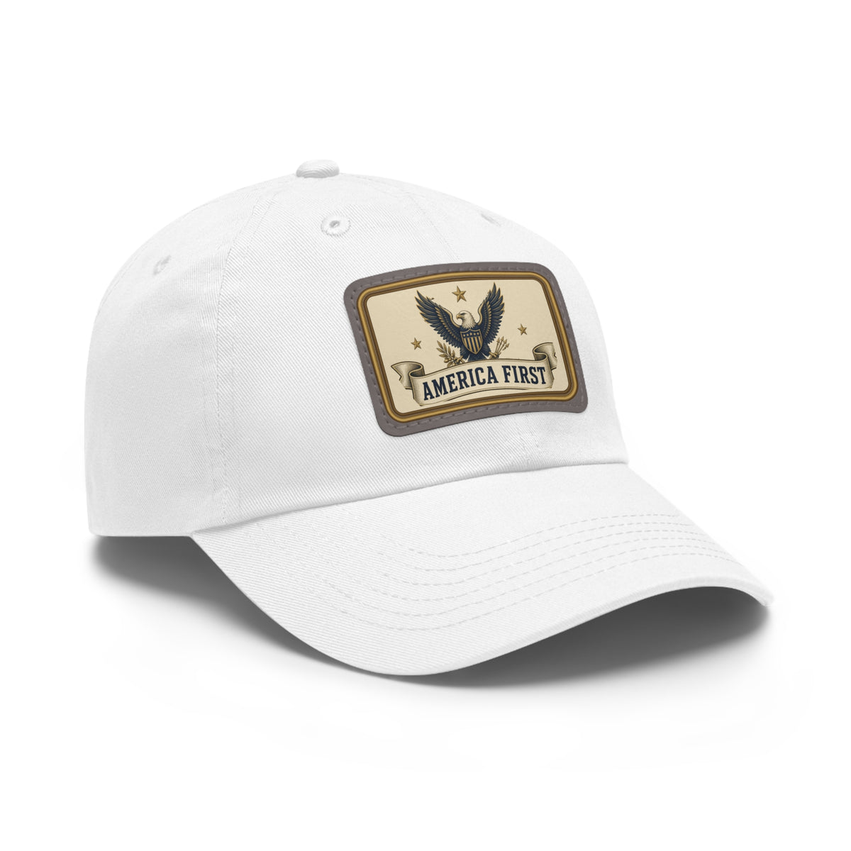 America First Badge Faux Leather Patch Dad Hat