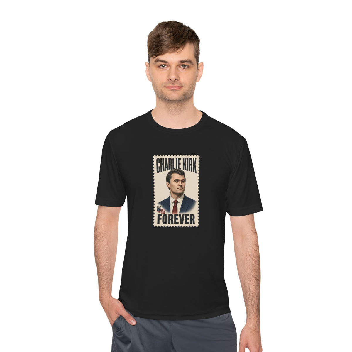 Charlie Kirk Forever Stamp Men's Dry-Fit Performance Tee