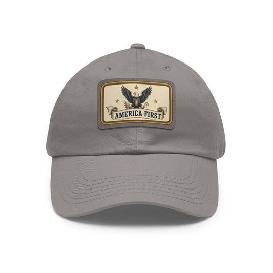 America First Badge Faux Leather Patch Dad Hat