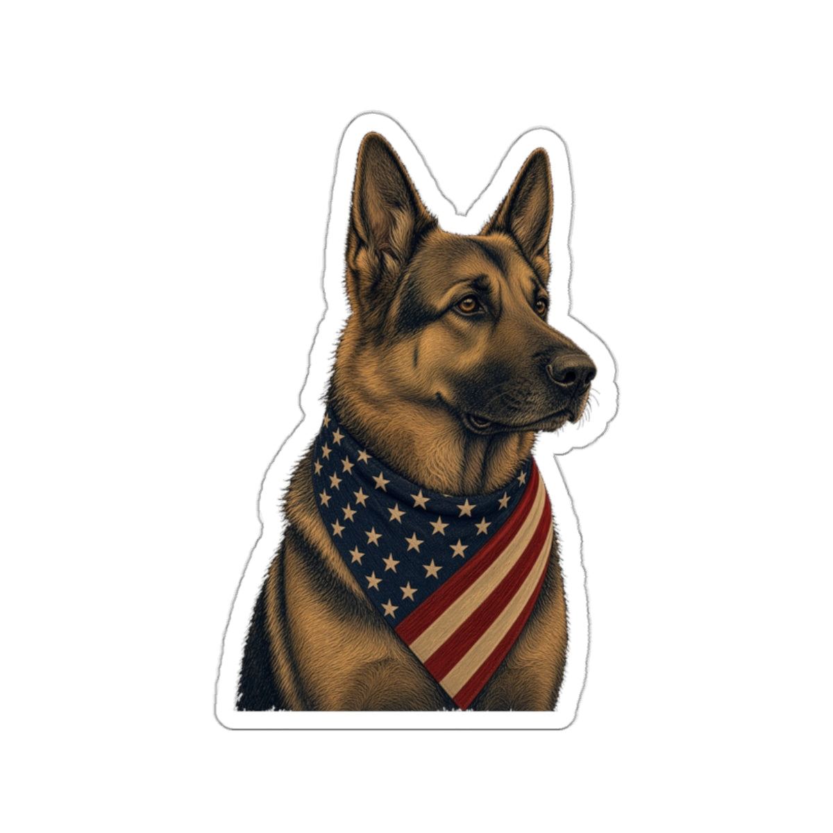 Patriotic German Shepherd American Flag Bandana Die-Cut Sticker