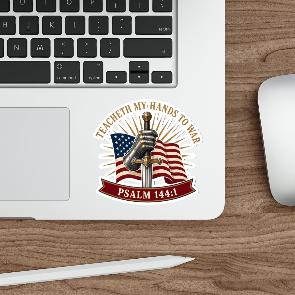 Gauntlet & Flag Psalm 144:1 Die-Cut Sticker