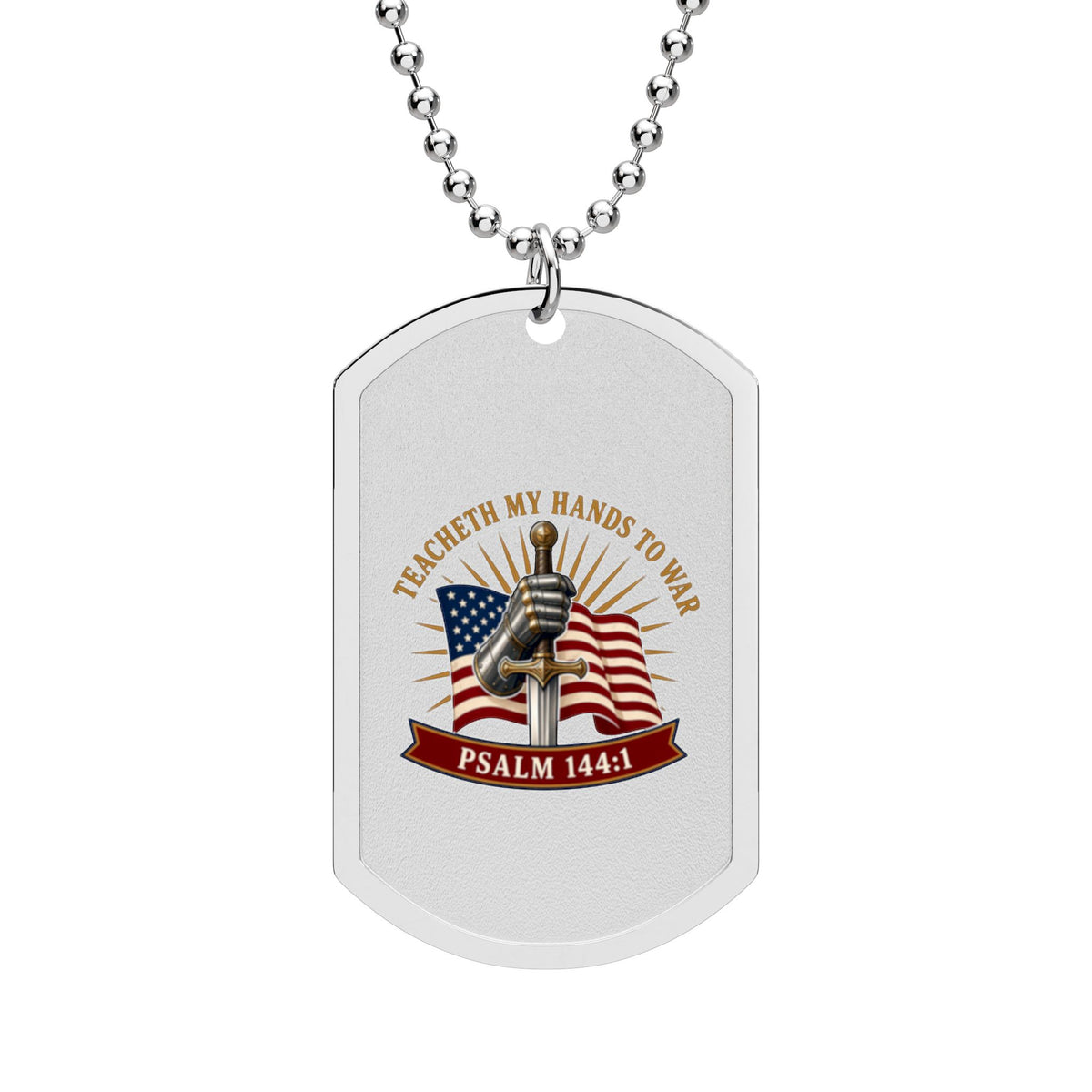 Gauntlet & Flag Psalm 144:1 Dog Tag Necklace