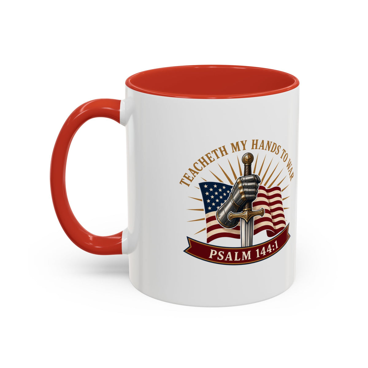 Gauntlet & Flag Psalm 144:1 Accent Mug