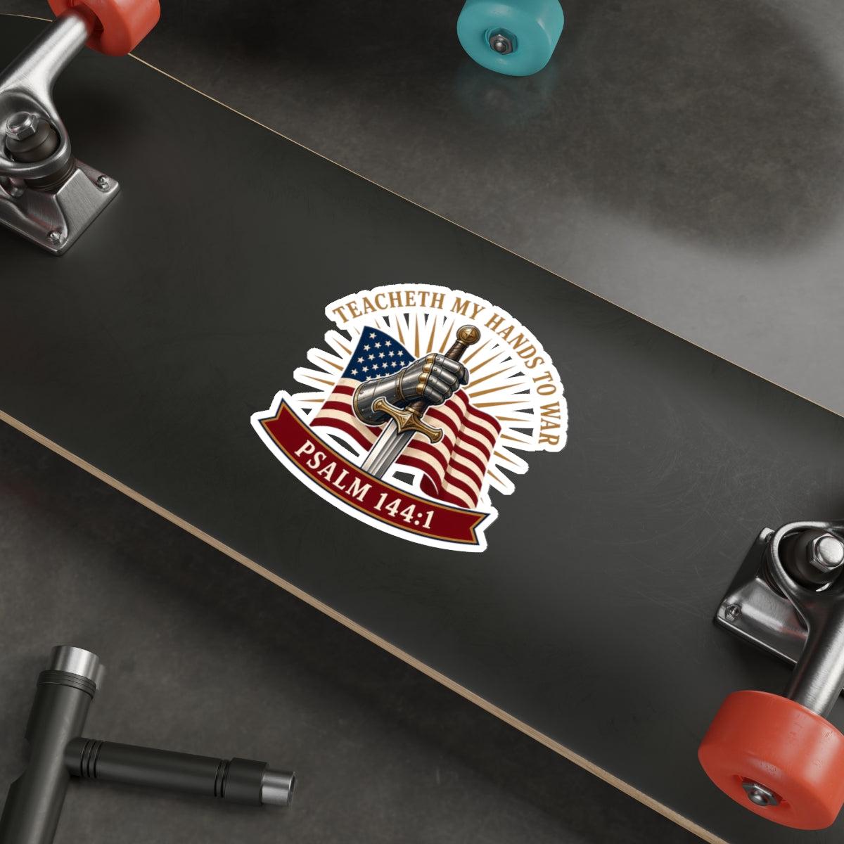 Gauntlet & Flag Psalm 144:1 Die-Cut Sticker