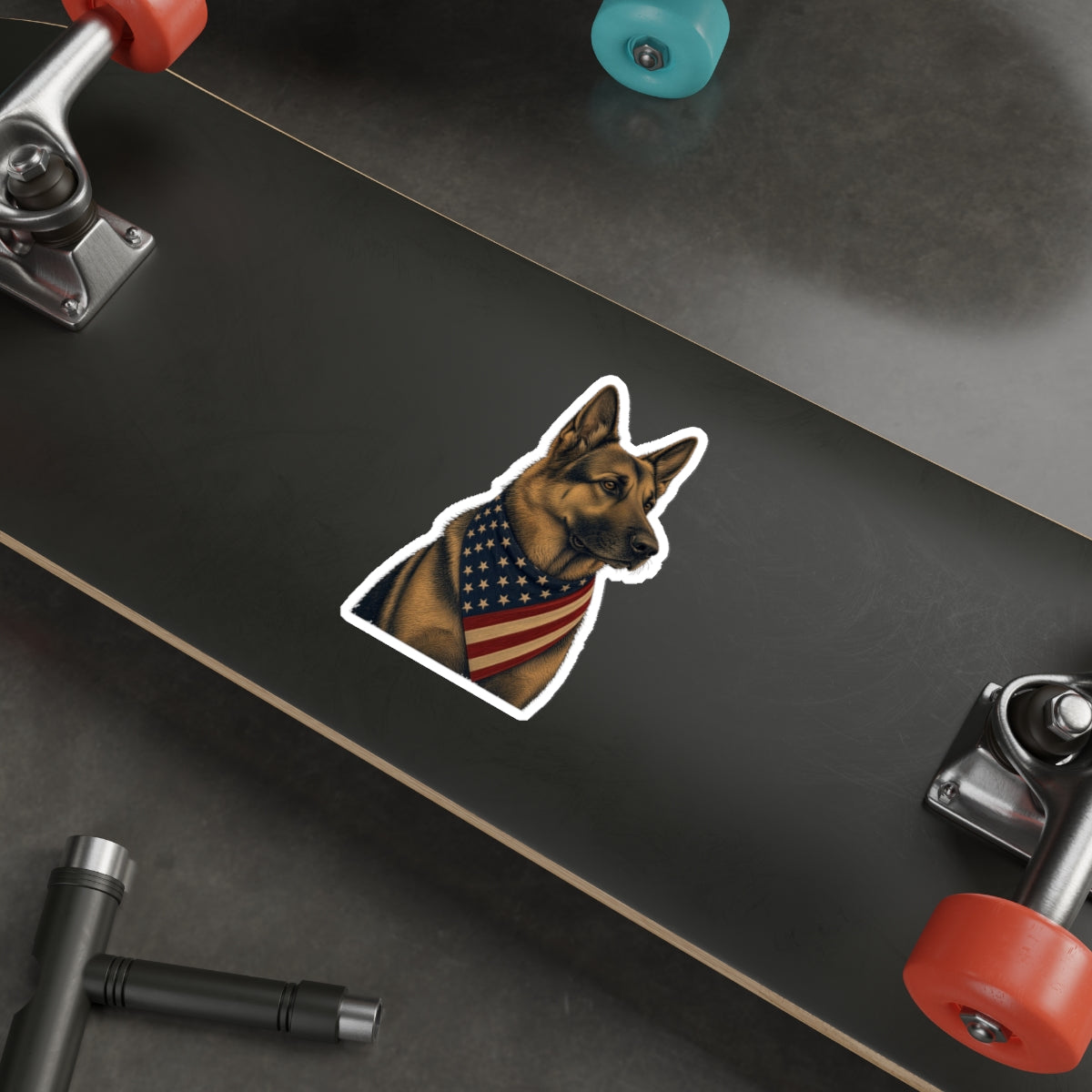 Patriotic German Shepherd American Flag Bandana Die-Cut Sticker