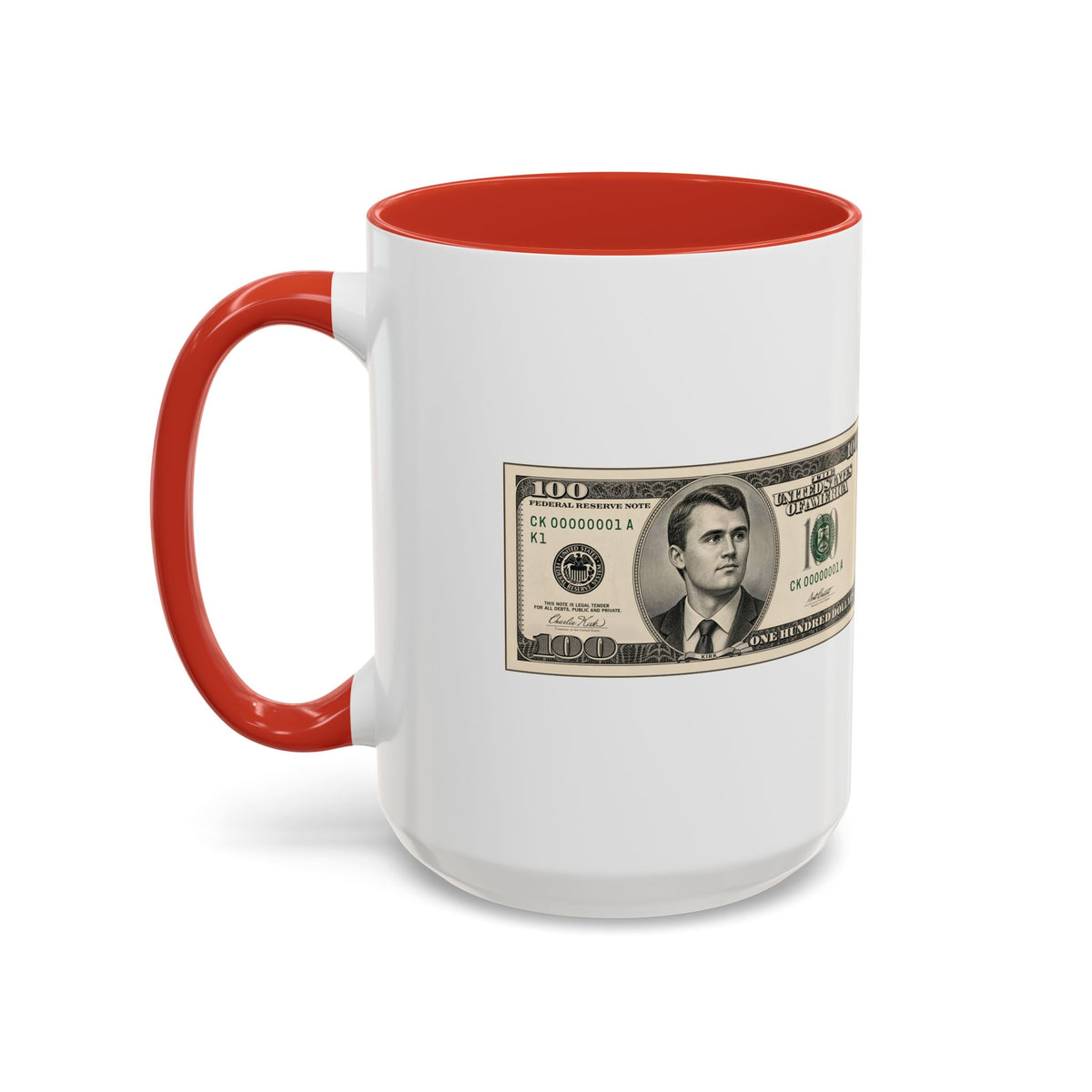 Charlie Kirk $100 Bill Accent Mug