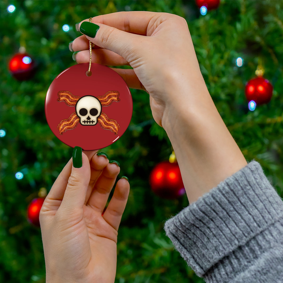 Bacon Jolly Roger Ceramic Christmas Ornament