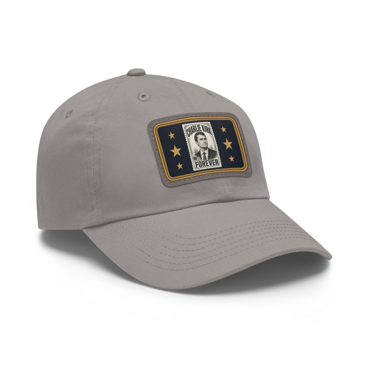Charlie Kirk Forever Stamp Leather Patch Dad Hat in Grey – side