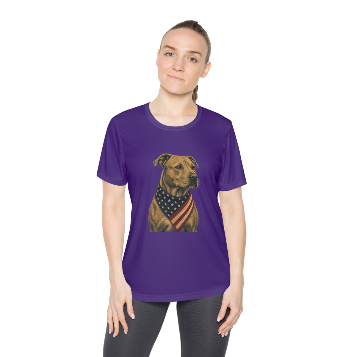 Patriotic Pit Bull American Flag Bandana Women's Dry-Fit Performance Tee