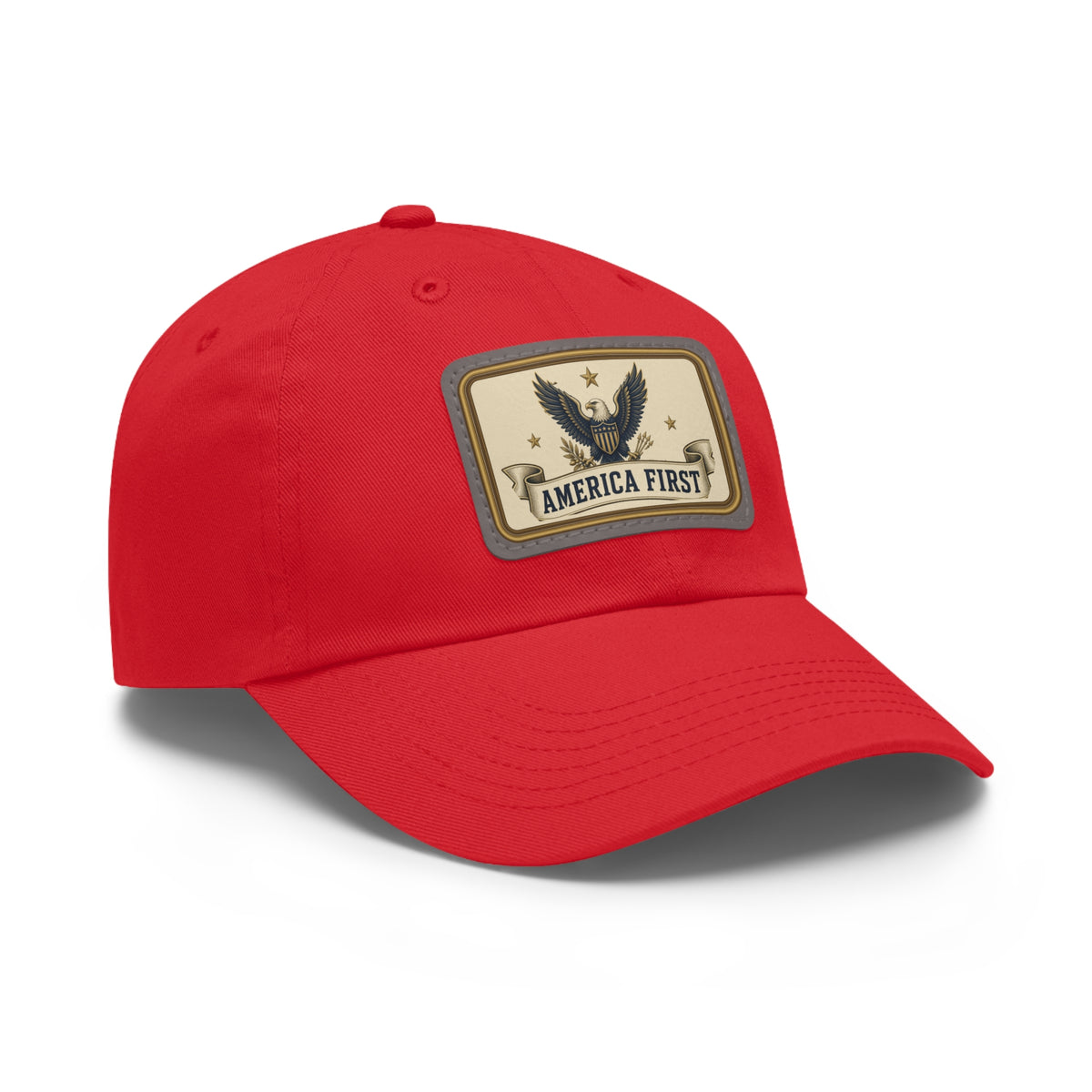 America First Badge Faux Leather Patch Dad Hat