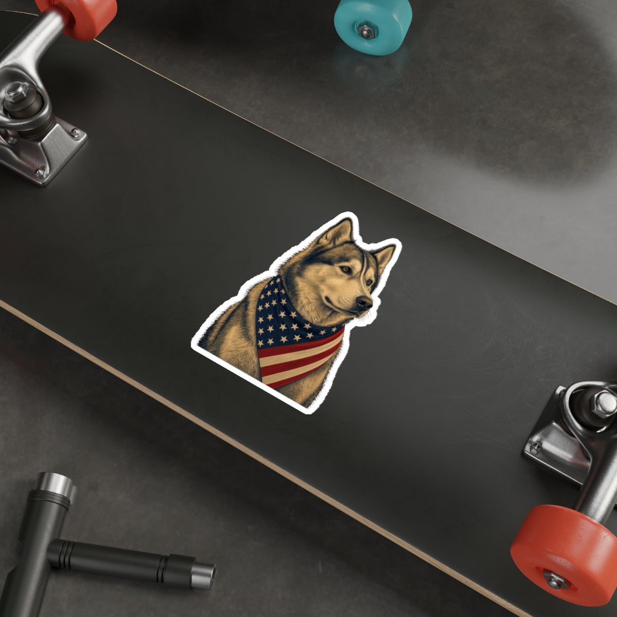 Patriotic Husky American Flag Bandana Die-Cut Sticker