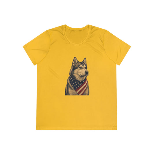 Patriotic Husky American Flag Bandana Women's Dry-Fit Performance Tee