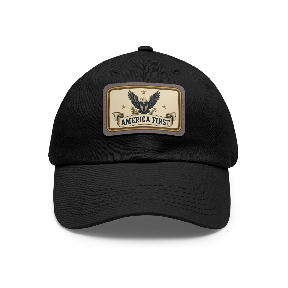 America First Badge Faux Leather Patch Dad Hat