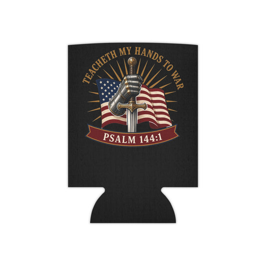 Gauntlet & Flag Psalm 144:1 Can Cooler
