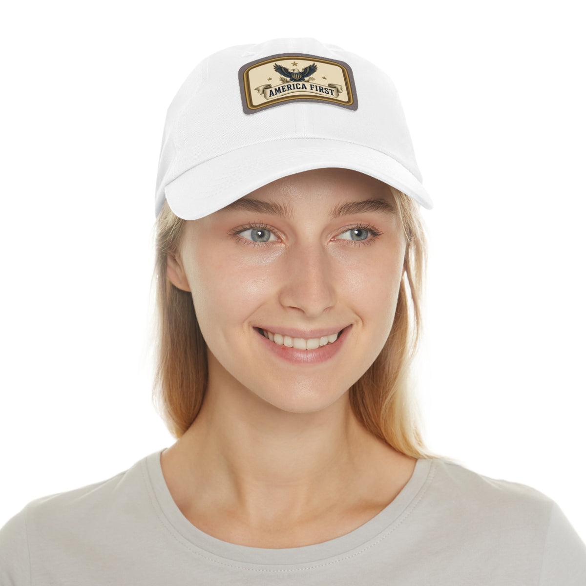 America First Badge Faux Leather Patch Dad Hat