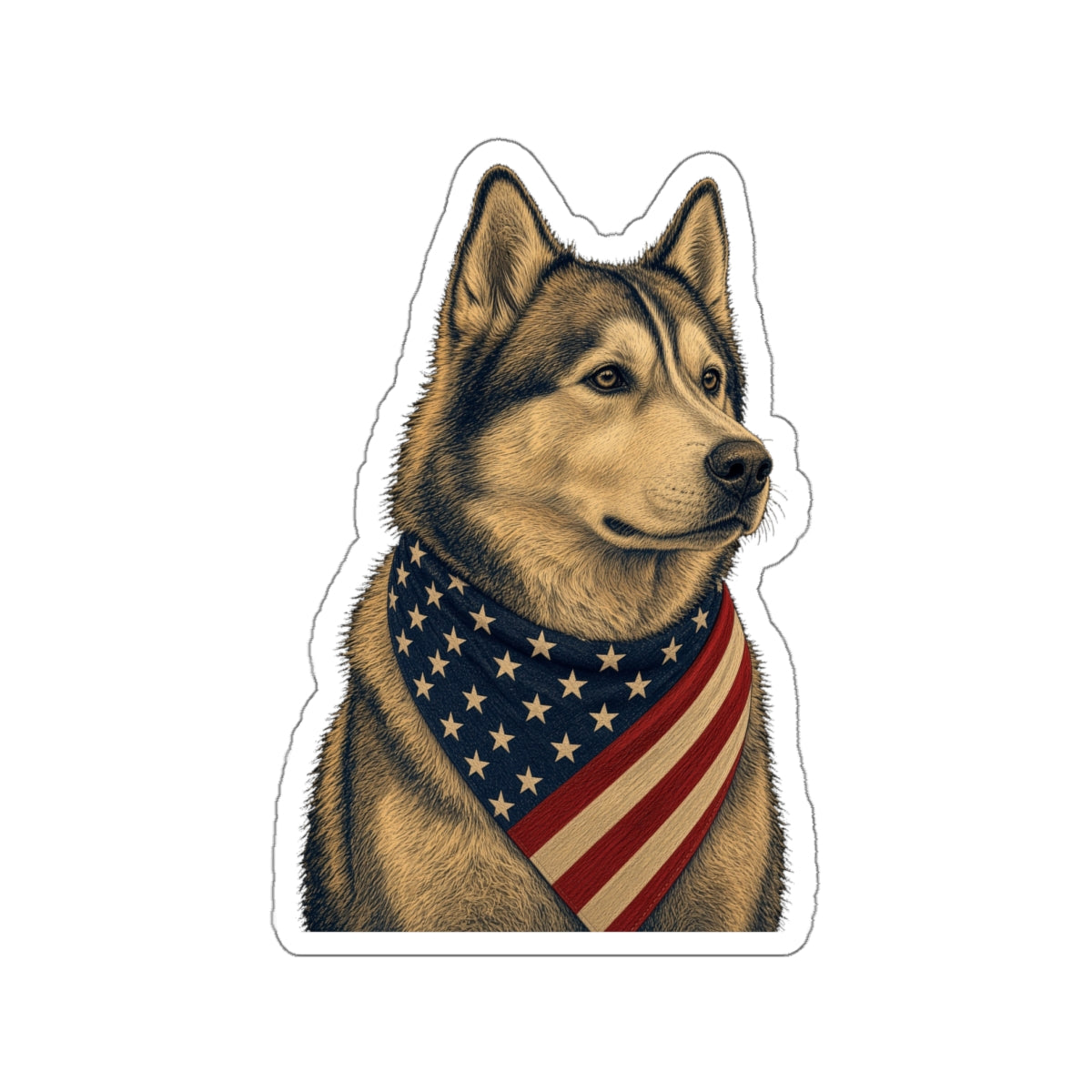 Patriotic Husky American Flag Bandana Die-Cut Sticker
