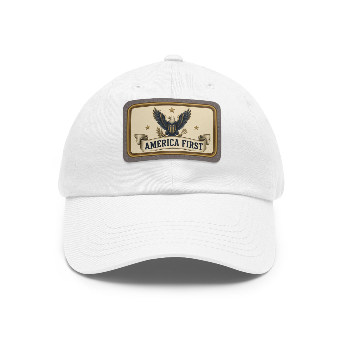 America First Badge Faux Leather Patch Dad Hat