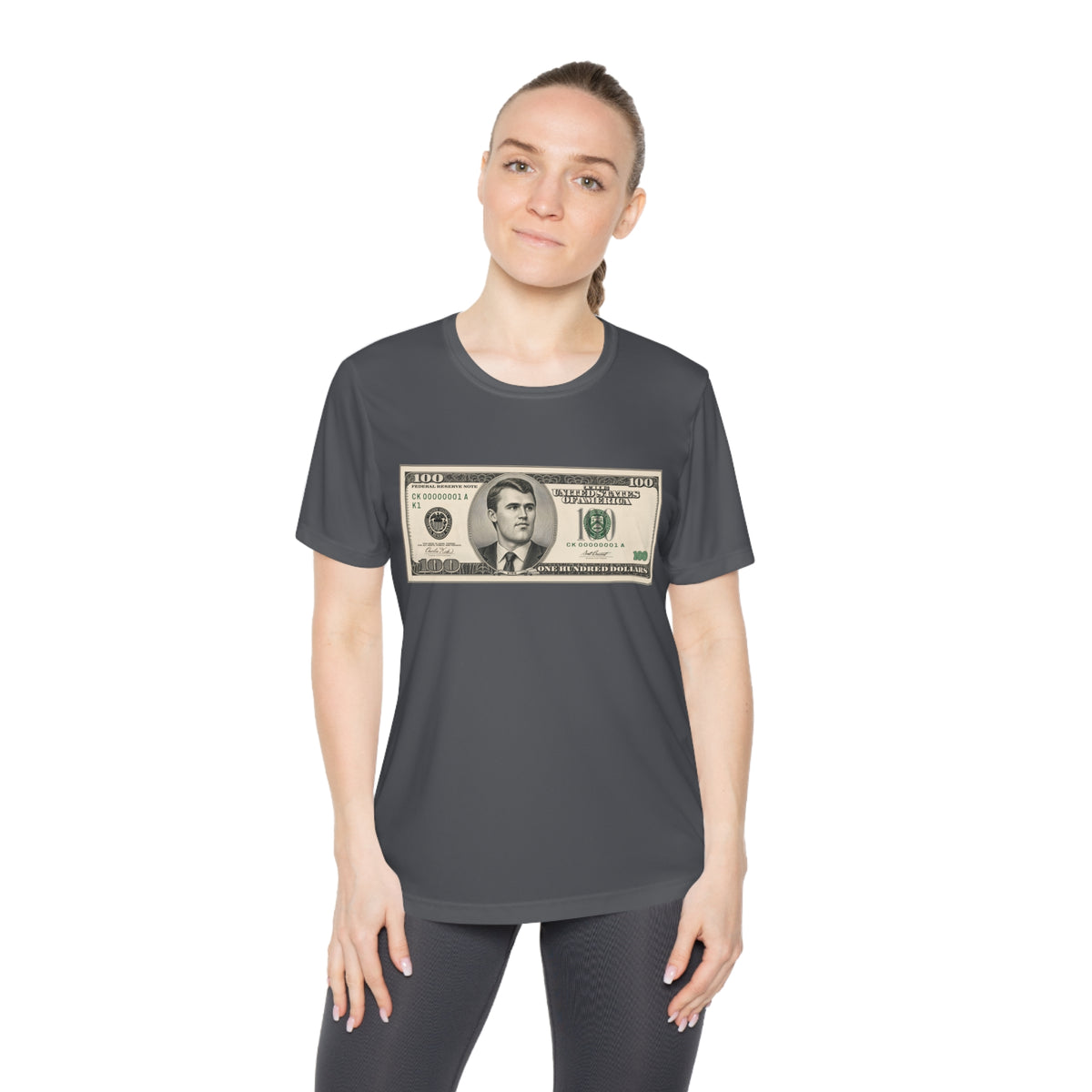Charlie Kirk $100 Bill Women's Dry-Fit Performance Tee