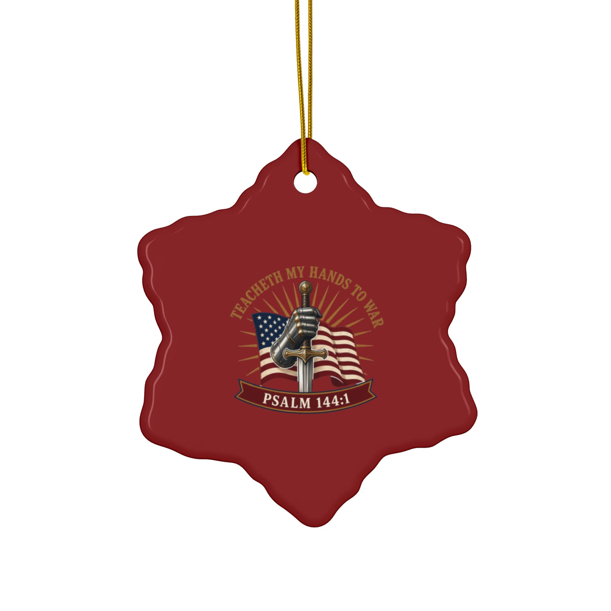Gauntlet & Flag Psalm 144:1 Ceramic Christmas Ornament