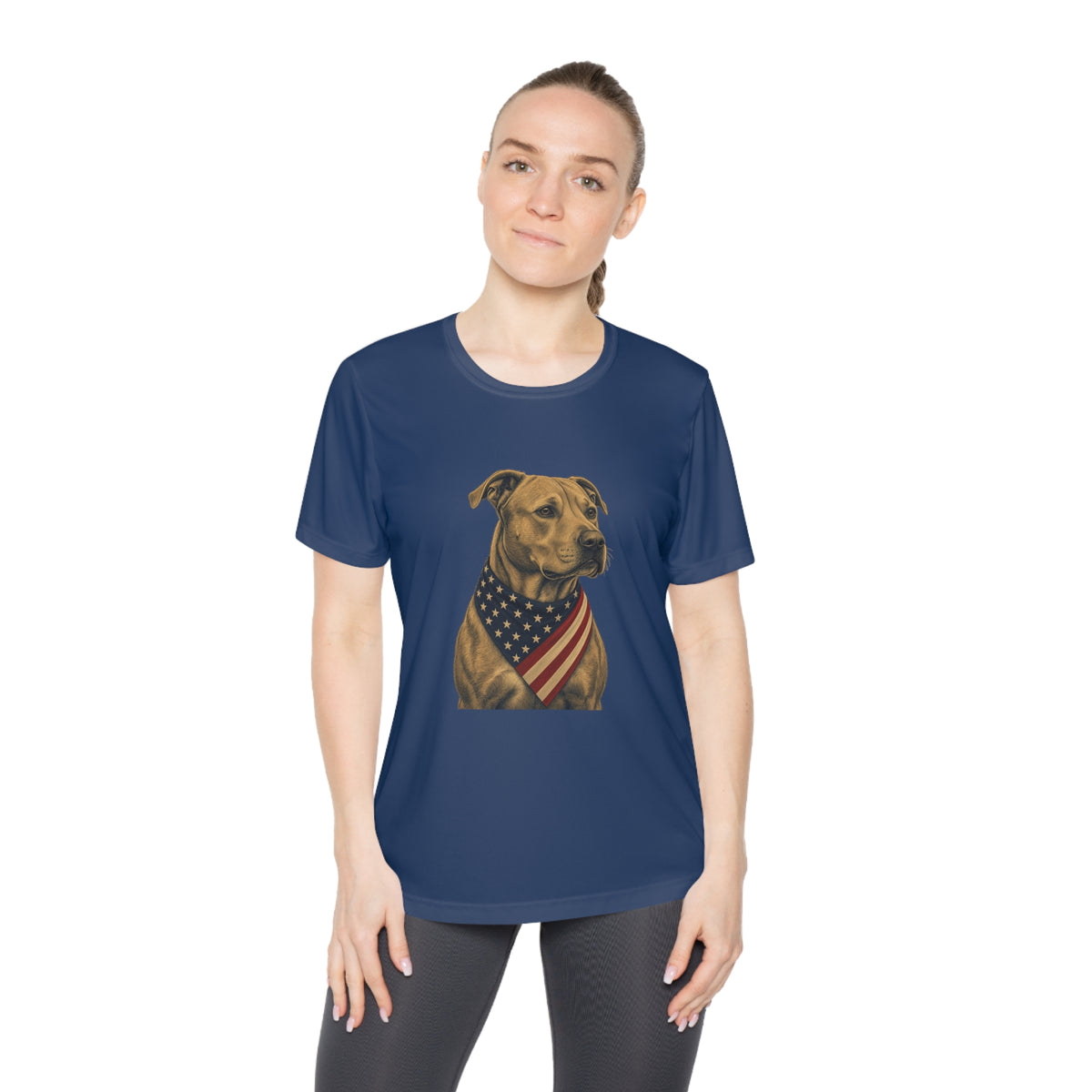 Patriotic Pit Bull American Flag Bandana Women's Dry-Fit Performance Tee