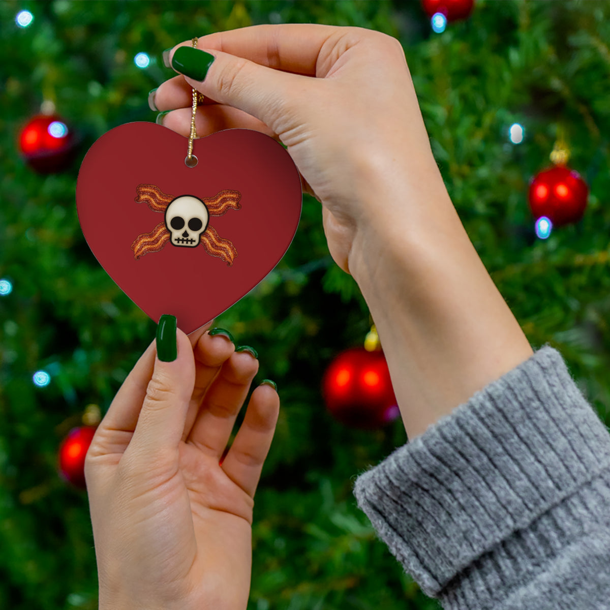 Bacon Jolly Roger Ceramic Christmas Ornament