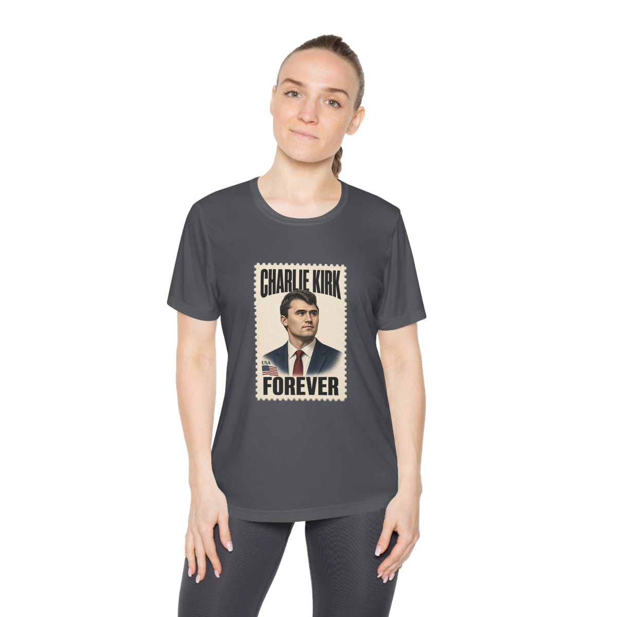 Charlie Kirk Forever Stamp Women's Dry-Fit Performance Tee