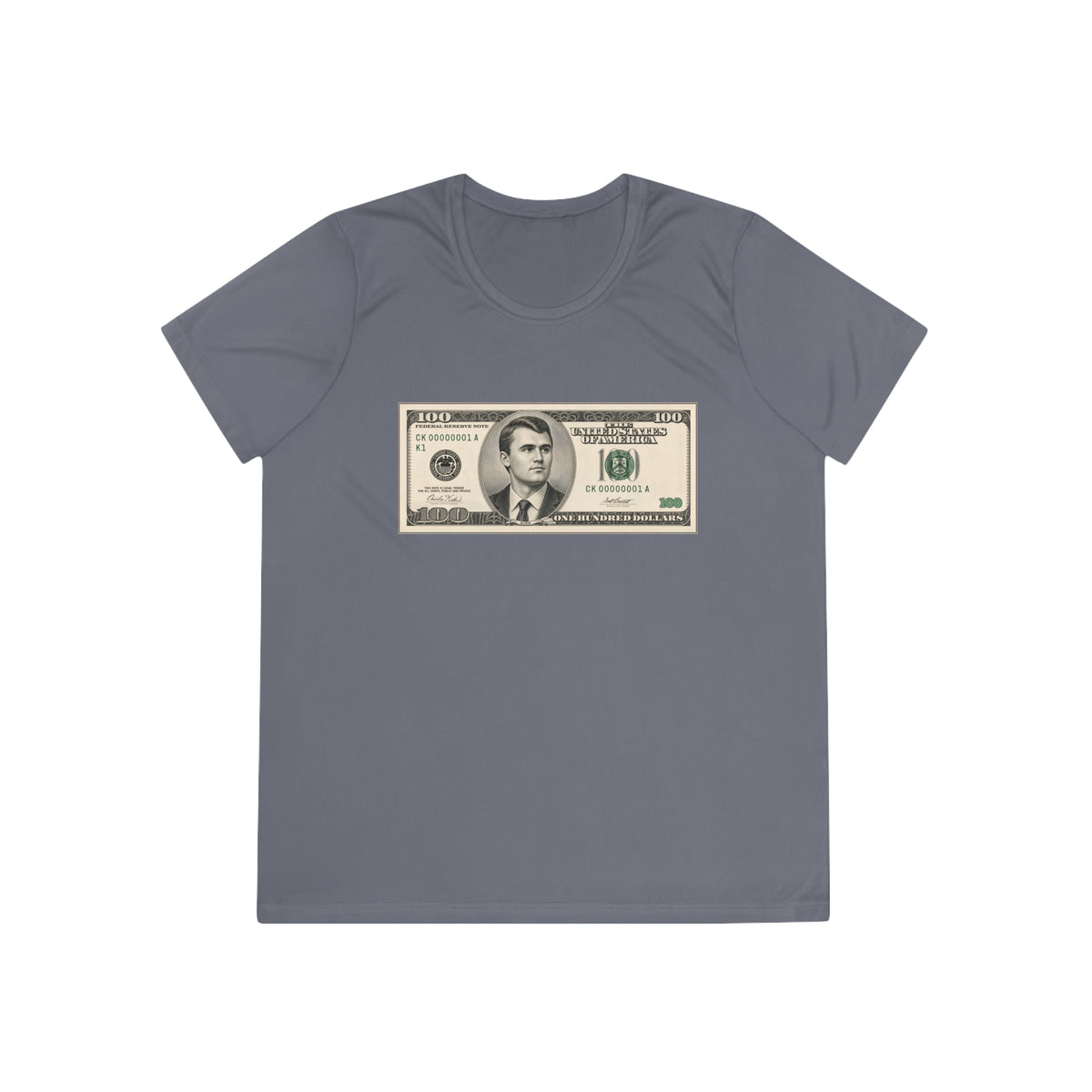 Charlie Kirk $100 Bill Women's Dry-Fit Performance Tee