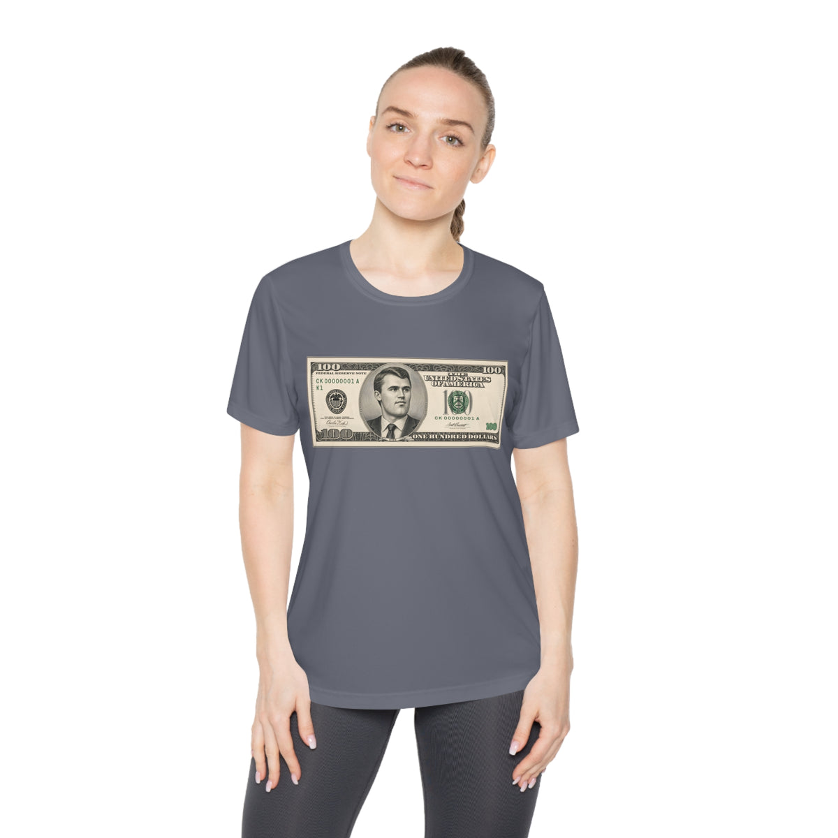 Charlie Kirk $100 Bill Women's Dry-Fit Performance Tee