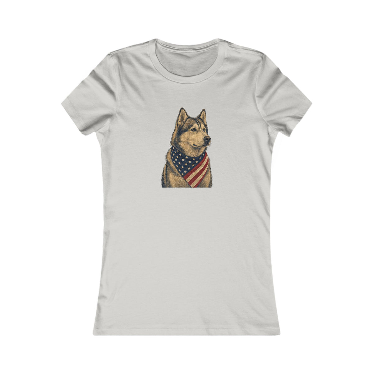 Patriotic Husky American Flag Bandana Women's Slim Fit Tee