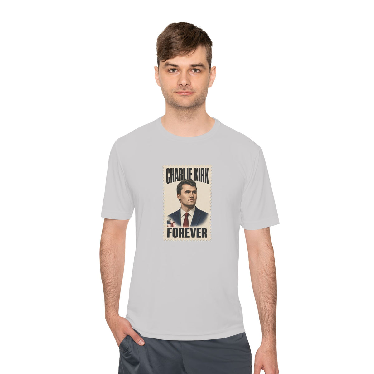 Charlie Kirk Forever Stamp Men's Dry-Fit Performance Tee