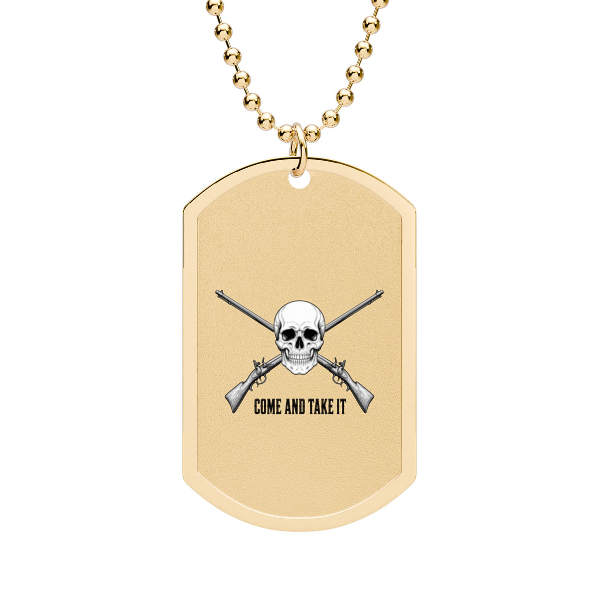 Come and Take It Jolly Roger Dog Tag Necklace
