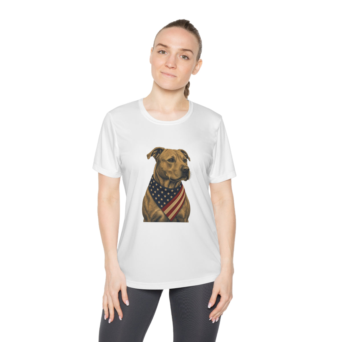 Patriotic Pit Bull American Flag Bandana Women's Dry-Fit Performance Tee