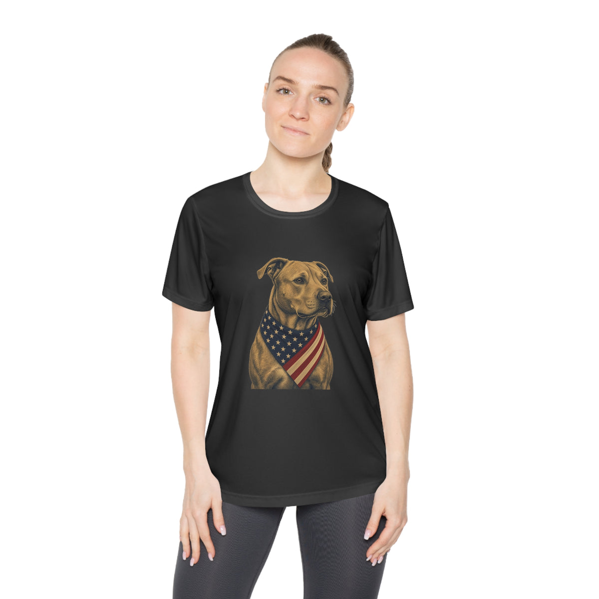 Patriotic Pit Bull American Flag Bandana Women's Dry-Fit Performance Tee