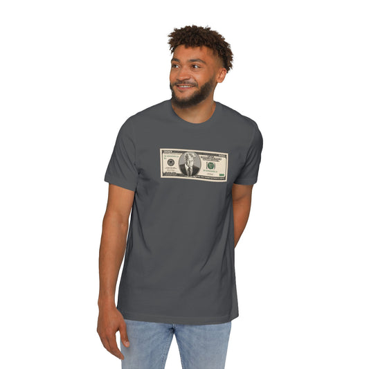 Trump $100 Bill Lightweight Tee in Asphalt – on model