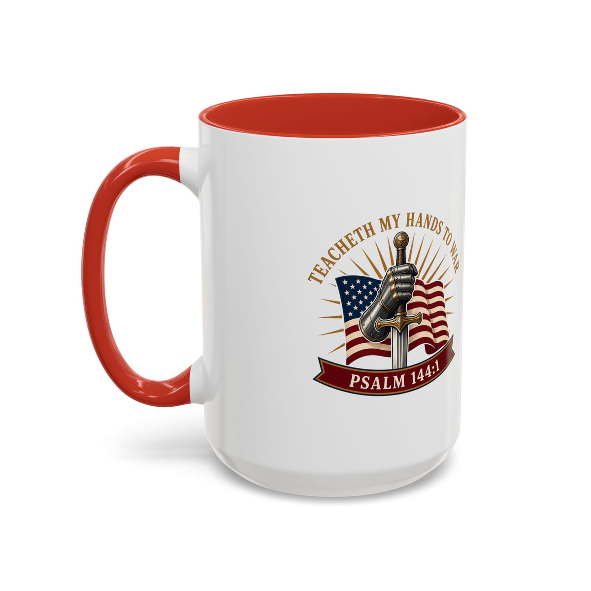 Gauntlet & Flag Psalm 144:1 Accent Mug