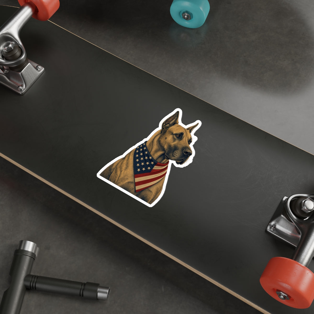 Patriotic Great Dane American Flag Bandana Die-Cut Sticker