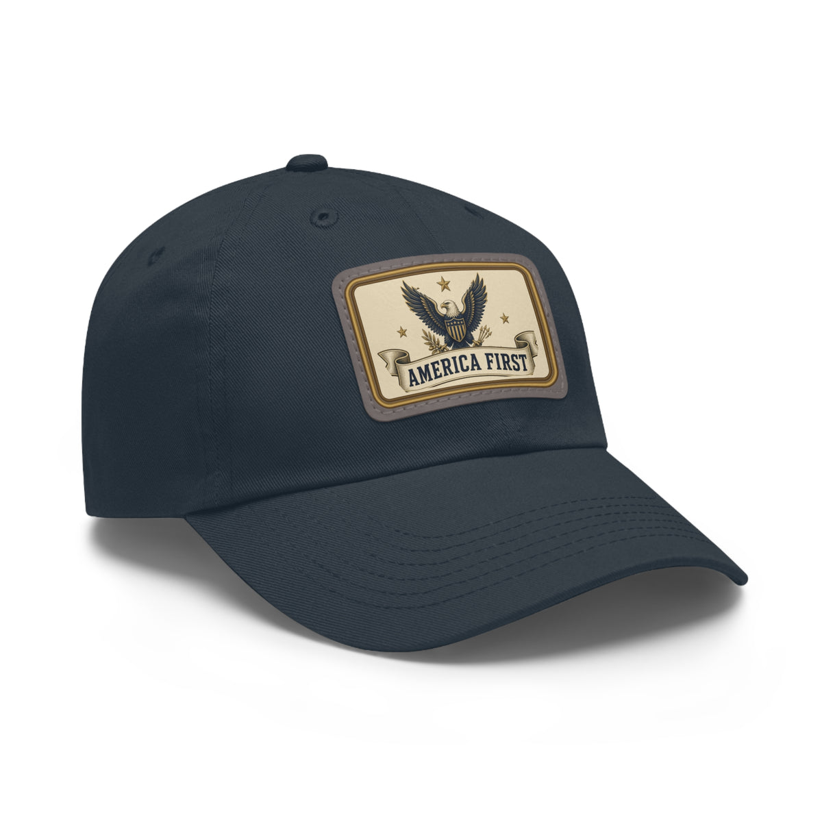 America First Badge Faux Leather Patch Dad Hat