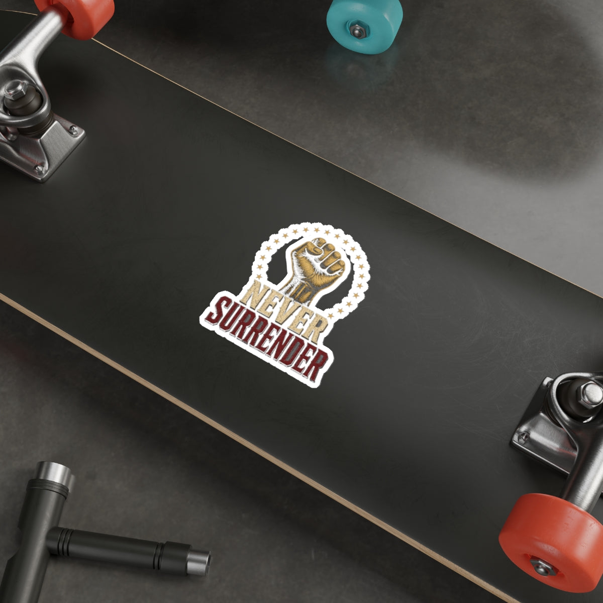 Never Surrender Gold Fist Die-Cut Sticker