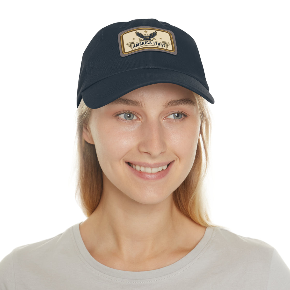 America First Badge Faux Leather Patch Dad Hat