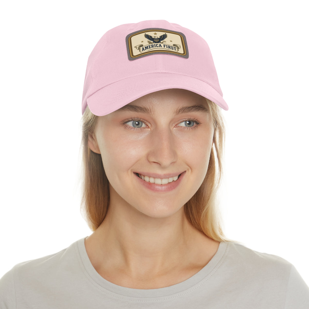 America First Badge Faux Leather Patch Dad Hat