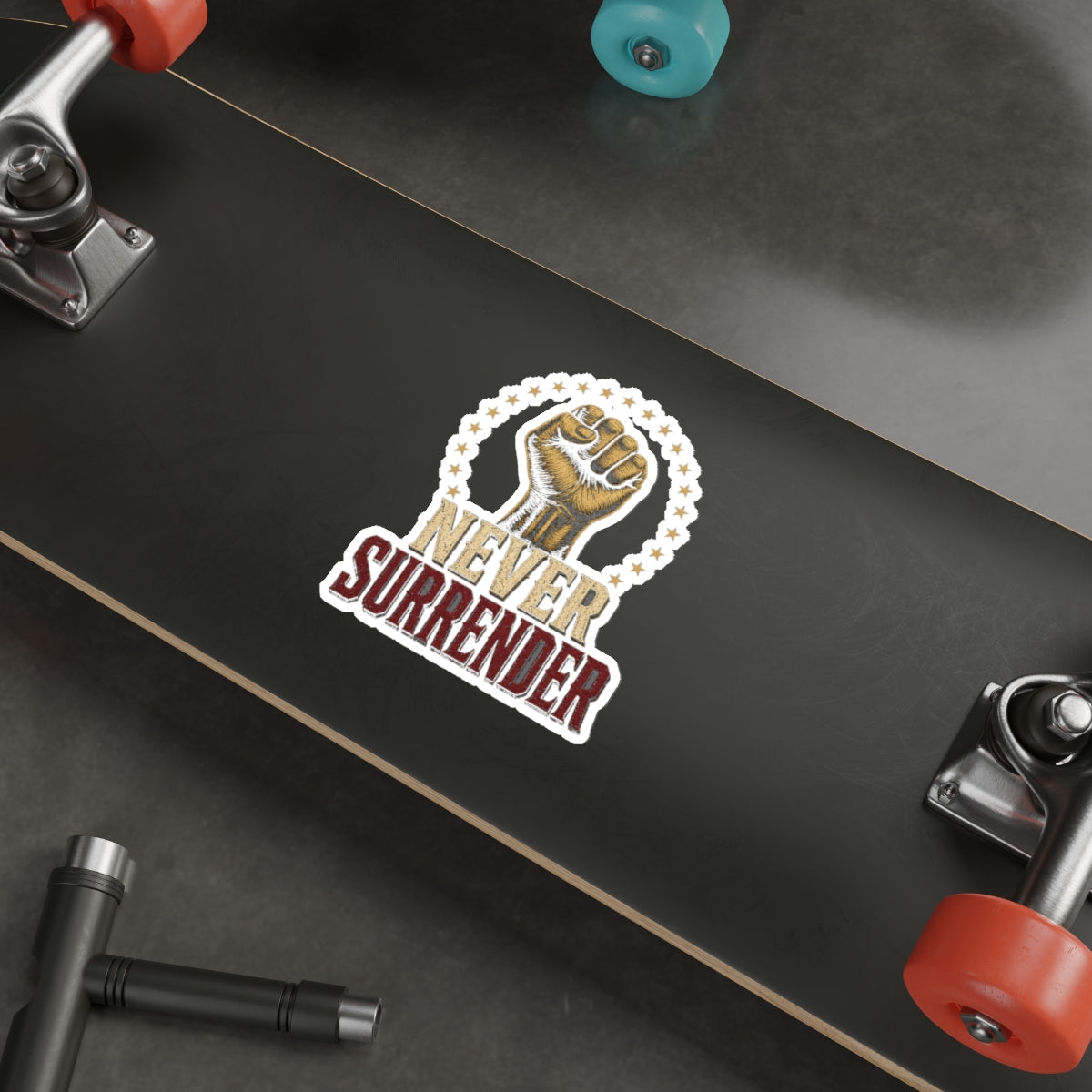 Never Surrender Gold Fist Die-Cut Sticker