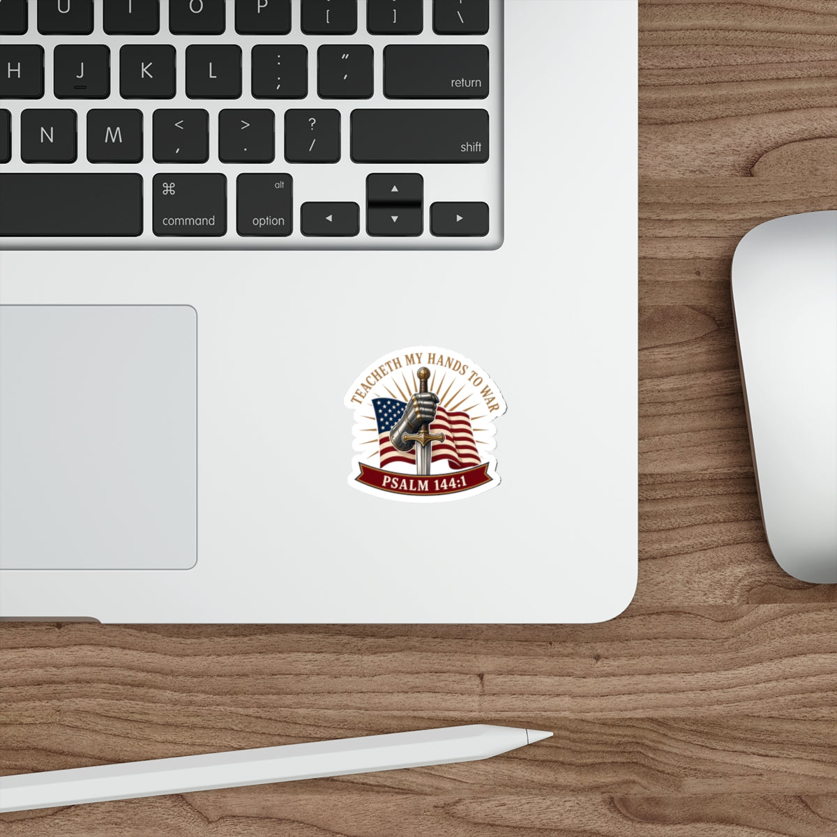 Gauntlet & Flag Psalm 144:1 Die-Cut Sticker