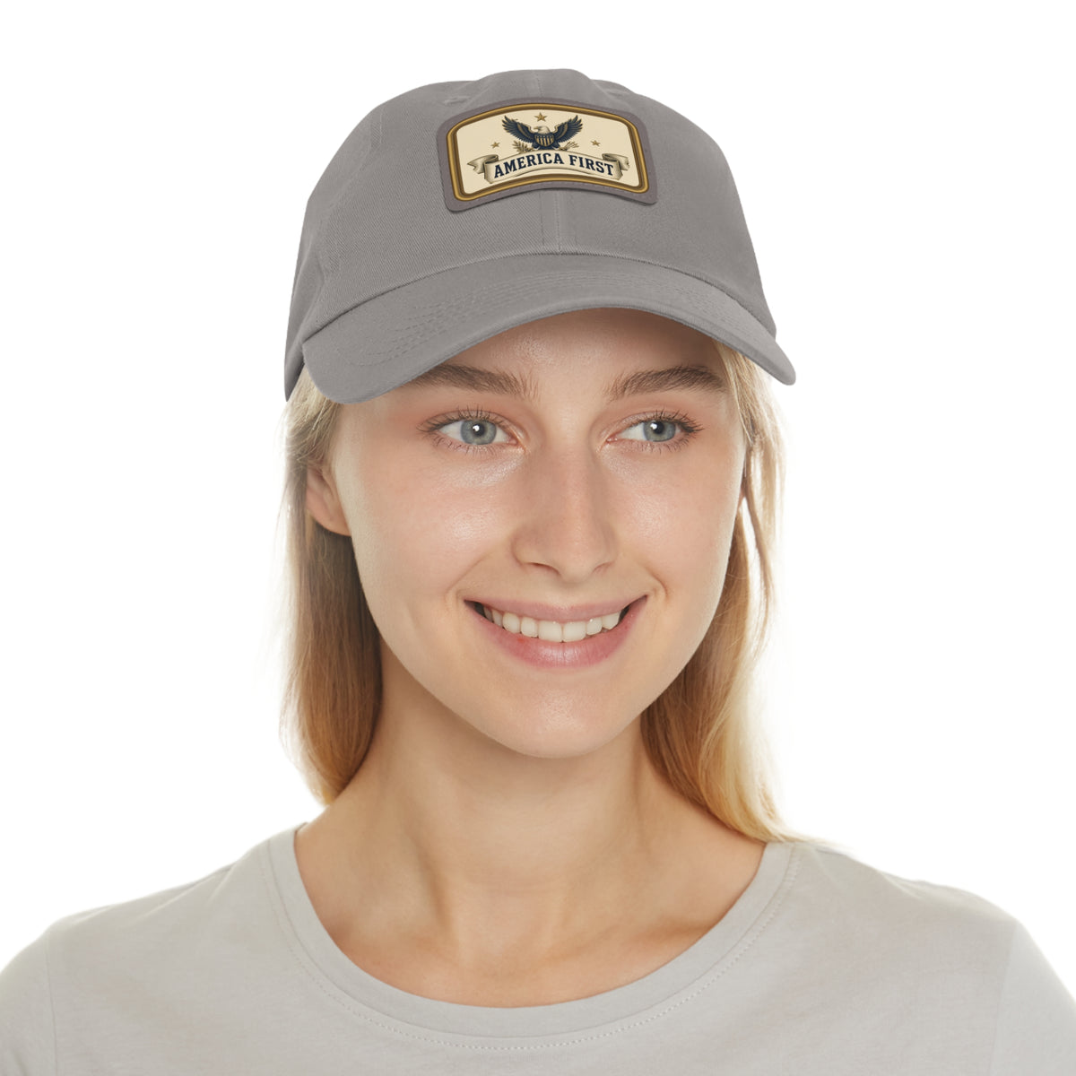 America First Badge Faux Leather Patch Dad Hat