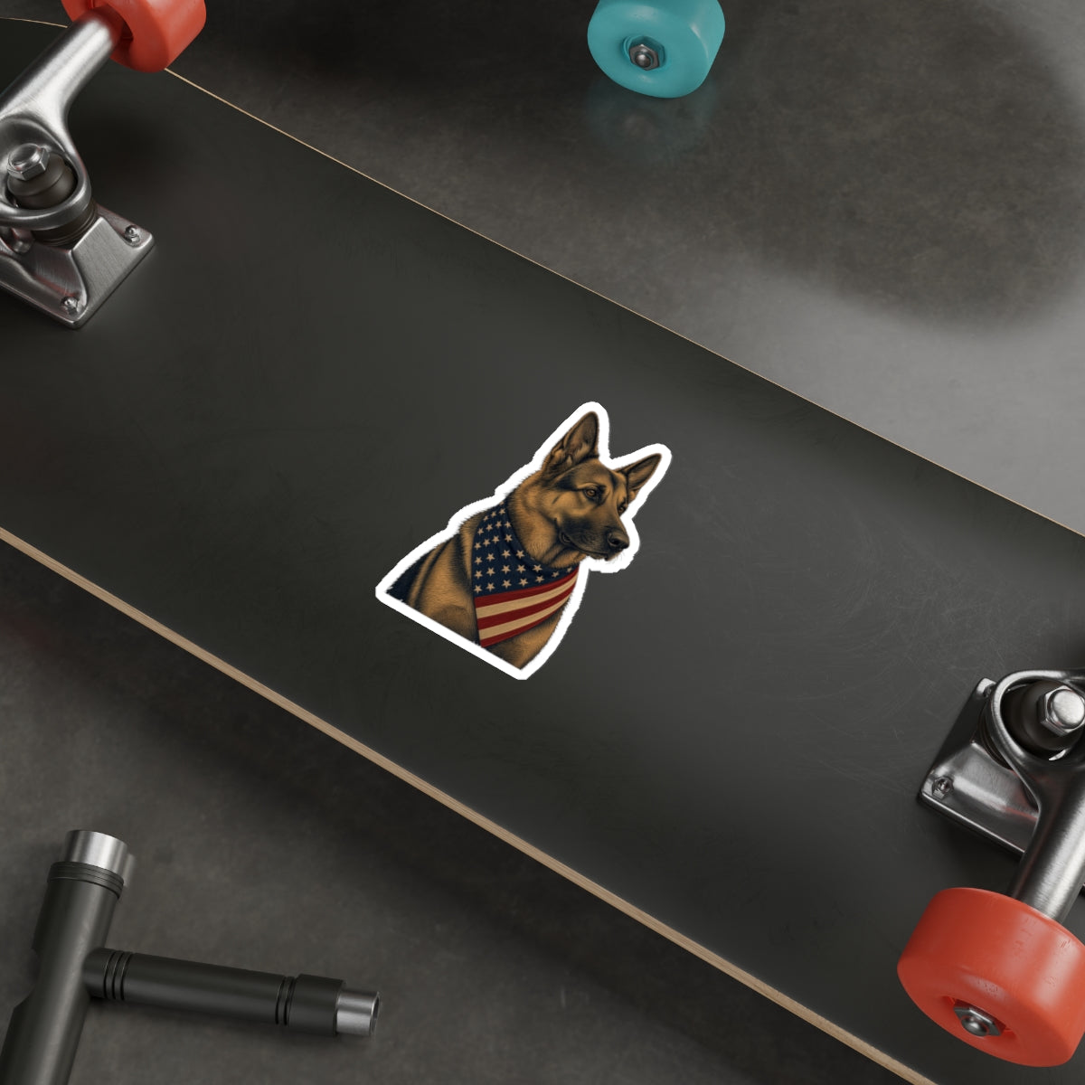 Patriotic German Shepherd American Flag Bandana Die-Cut Sticker