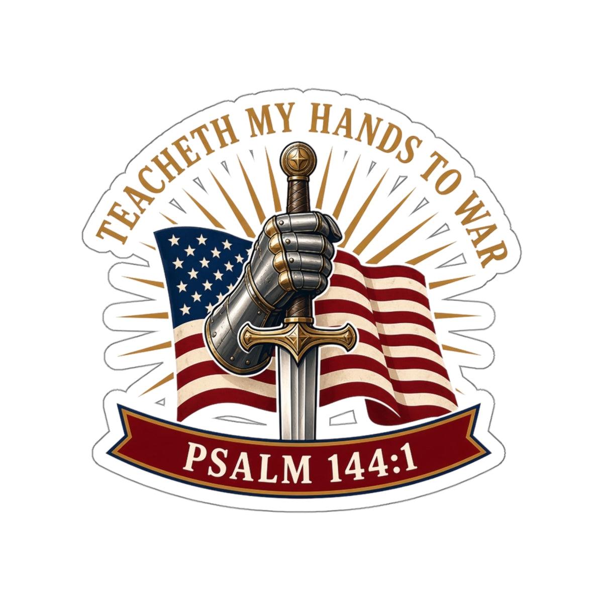 Gauntlet & Flag Psalm 144:1 Die-Cut Sticker