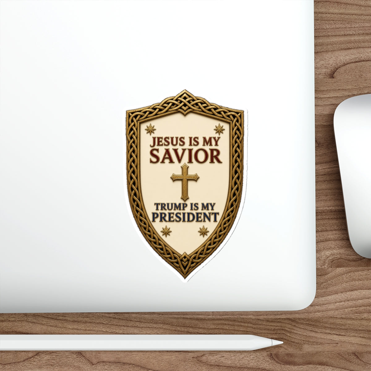 Jesus Is My Savior, Trump Is My President Shield Die-Cut Sticker