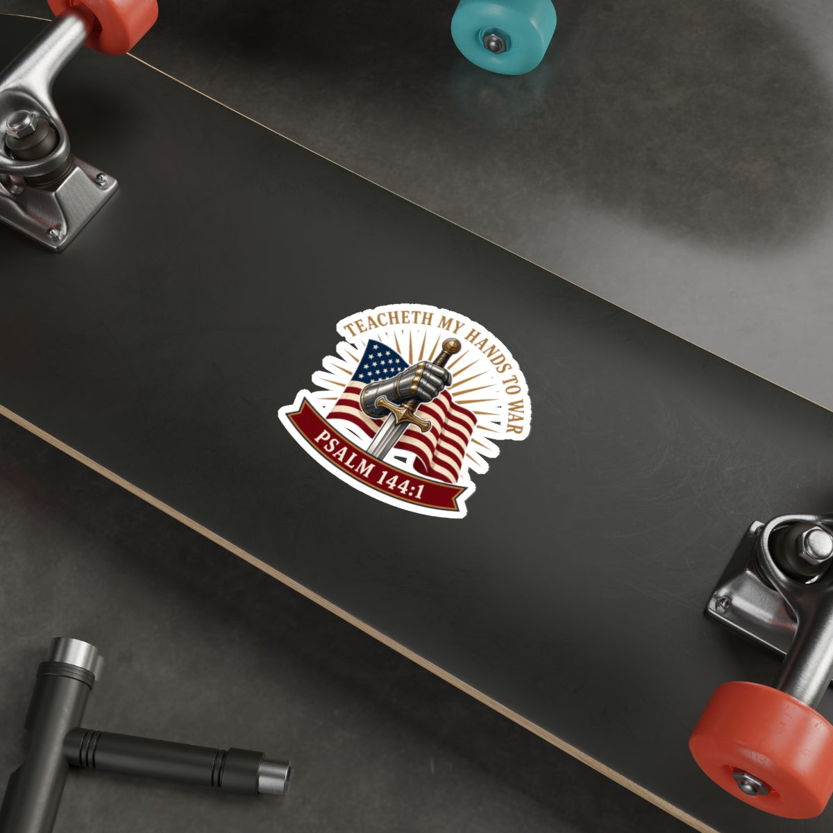 Gauntlet & Flag Psalm 144:1 Die-Cut Sticker