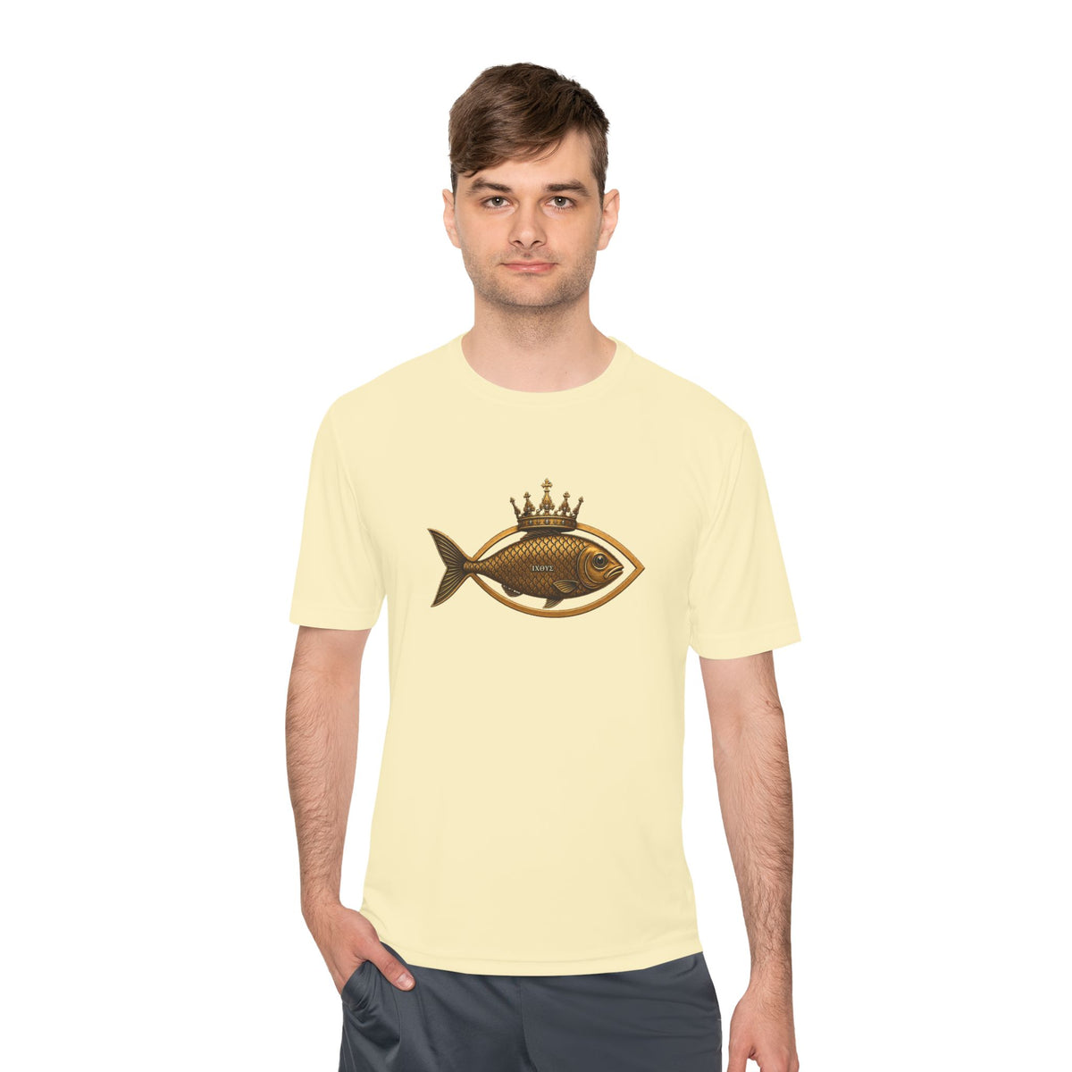 Crowned Ichthys Jesus Fish Men's Dry-Fit Performance Tee