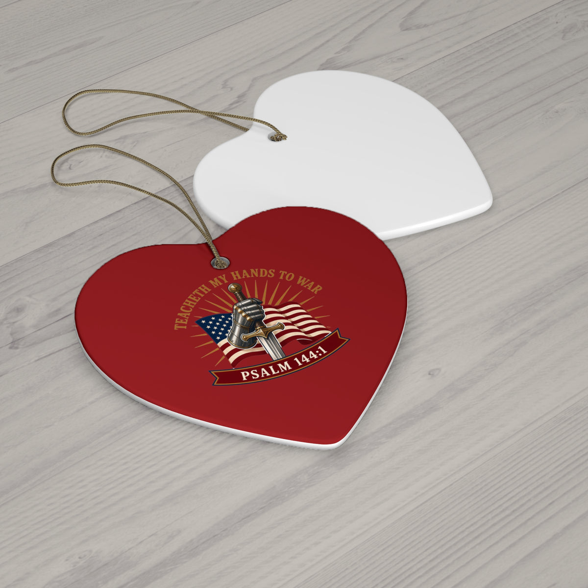 Gauntlet & Flag Psalm 144:1 Ceramic Christmas Ornament