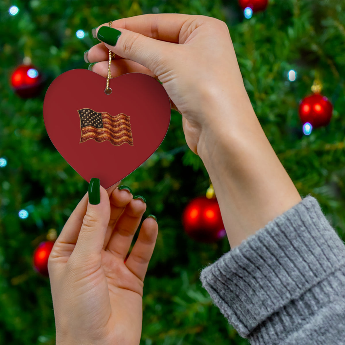 Bacon Flag Ceramic Christmas Ornament